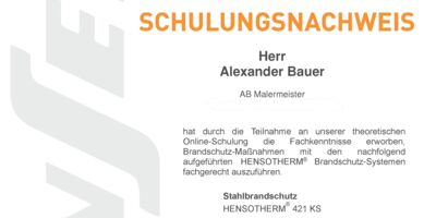 Schulungsnachweis für AB Malermeister für die Durchführung einer Brandschutzschulung.